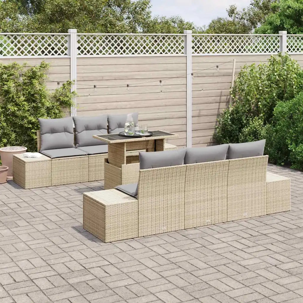 Set Divano da Giardino con cuscino 7 pcs Beige e Grigio Chiaro