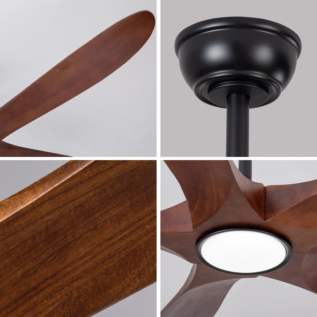 Ventilatore da soffitto con luce LED dimmerabile e 6 velocità in legno noce e nero