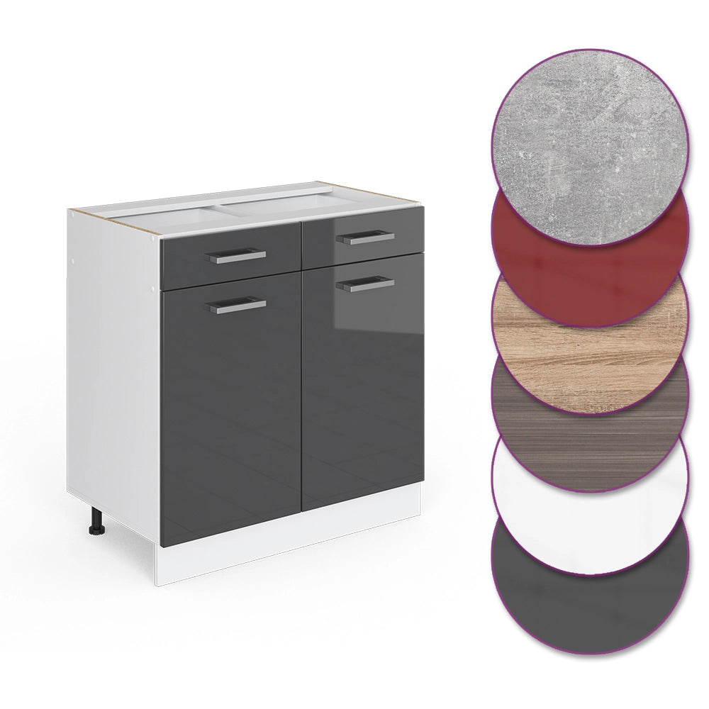 Mobiletto base per cucina R-Line Antracite lucido/Bianco 80 cm senza piano di lavoro Vicco