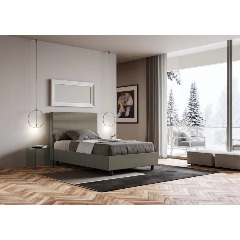 Letto imbottito Piazza e mezzo 110x210 cm Focus - Similpelle,Cappuccino,Con rete