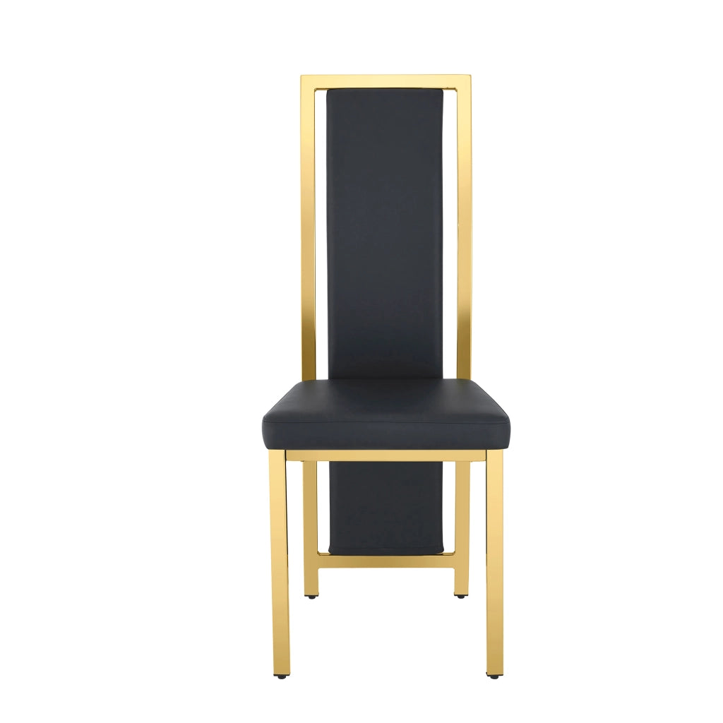 Set tavolo da pranzo e sedie con 1 tavolo rotondo e 2 sedie in vetro temperato; PU e metallo nero e oro