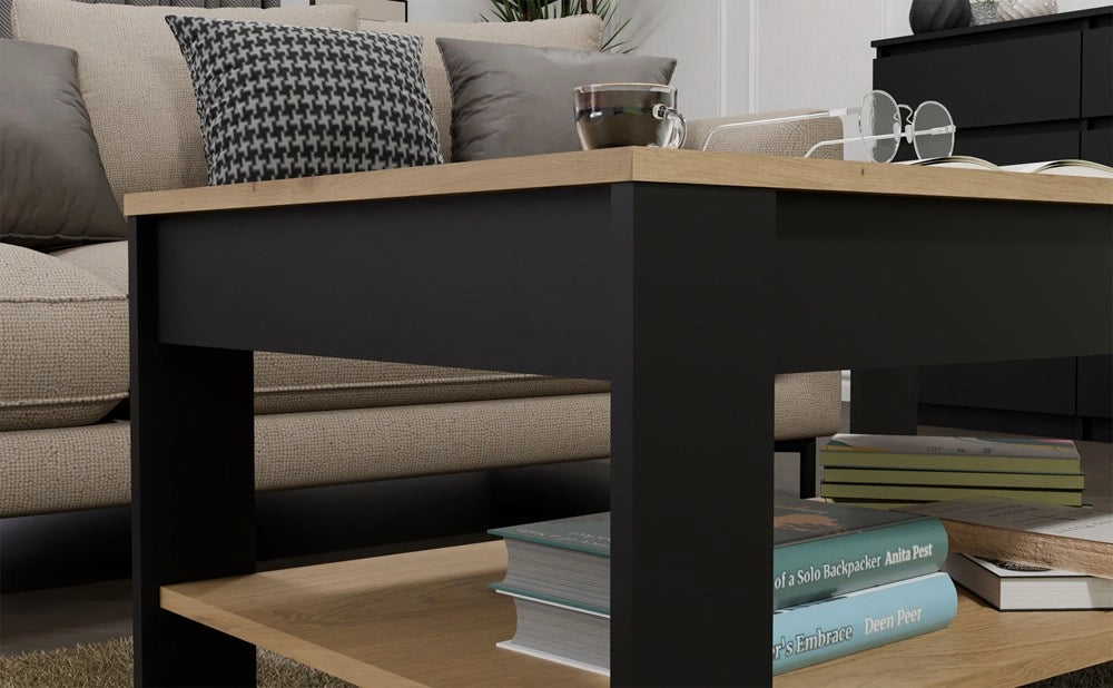 Tavolino da caffè ohio rovere artisan nero tavolino ripiani per soggiorno 93x58x43,5 cm