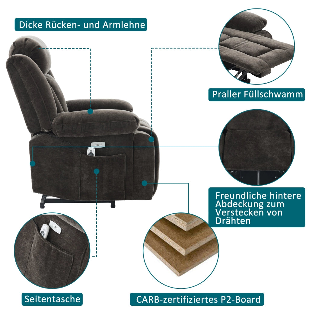 POLTRONA Relax elettrica massaggiante 95x94x107 cm Tessuto Marrone