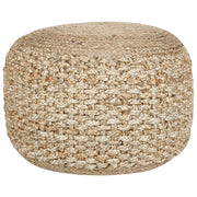 Pouf ottomano beige lavorato a maglia in iuta EPS riempimento perline rotondo piccolo poggiapiedi 50 x 35 cm stile Boho soggiorno