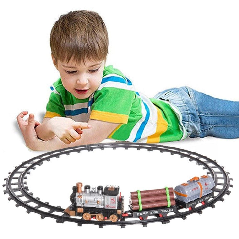 Trade Shop - Pista Treno Trenino Per Bambini Lunghezza 144cm Con Binari Locomotiva E 2 Vagoni -