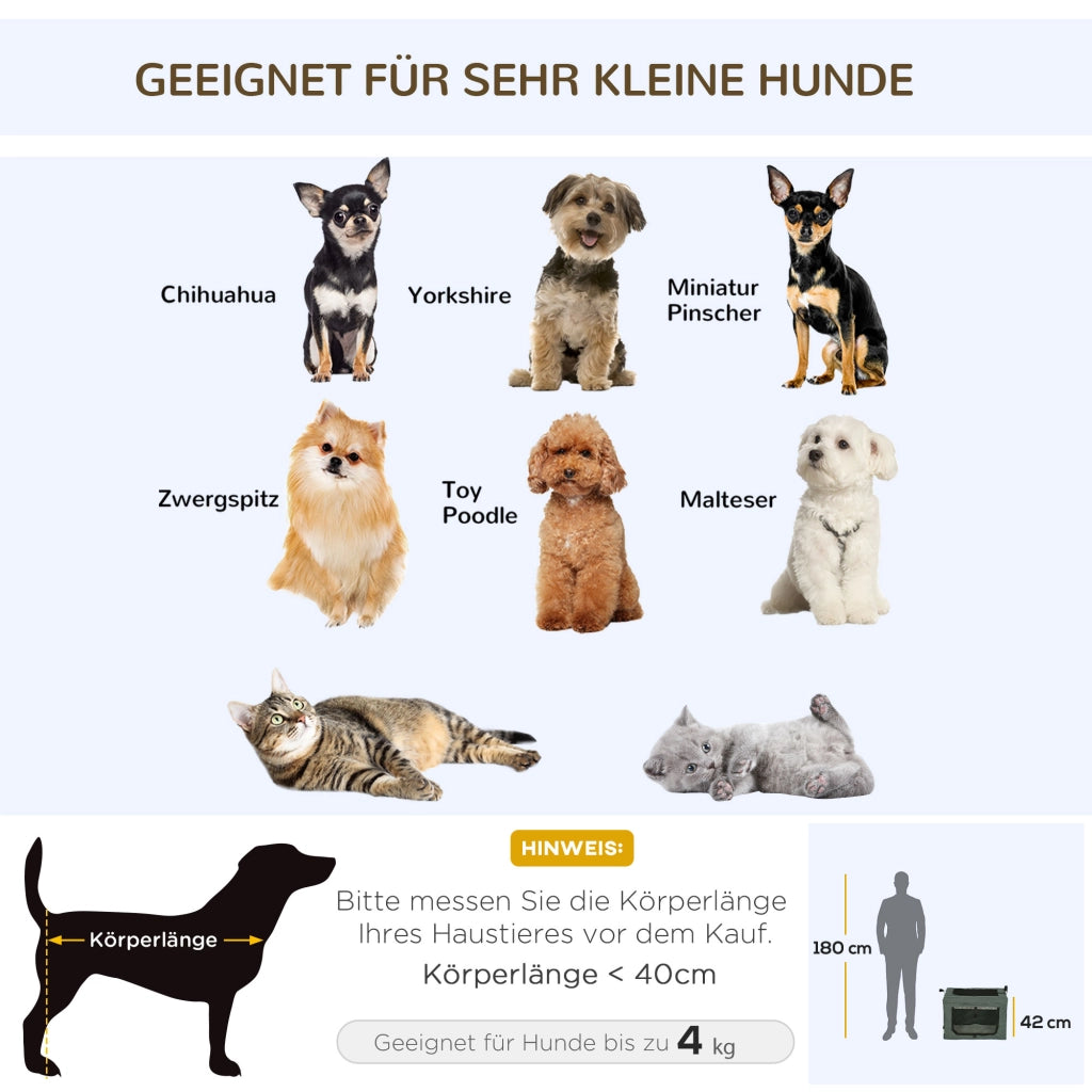 Casetta da trasporto pieghevole per cani e gatti ¨C zephmum ¨C grigio, 3 ingressi, interno imbottito, fino a 4 kg/40 cm