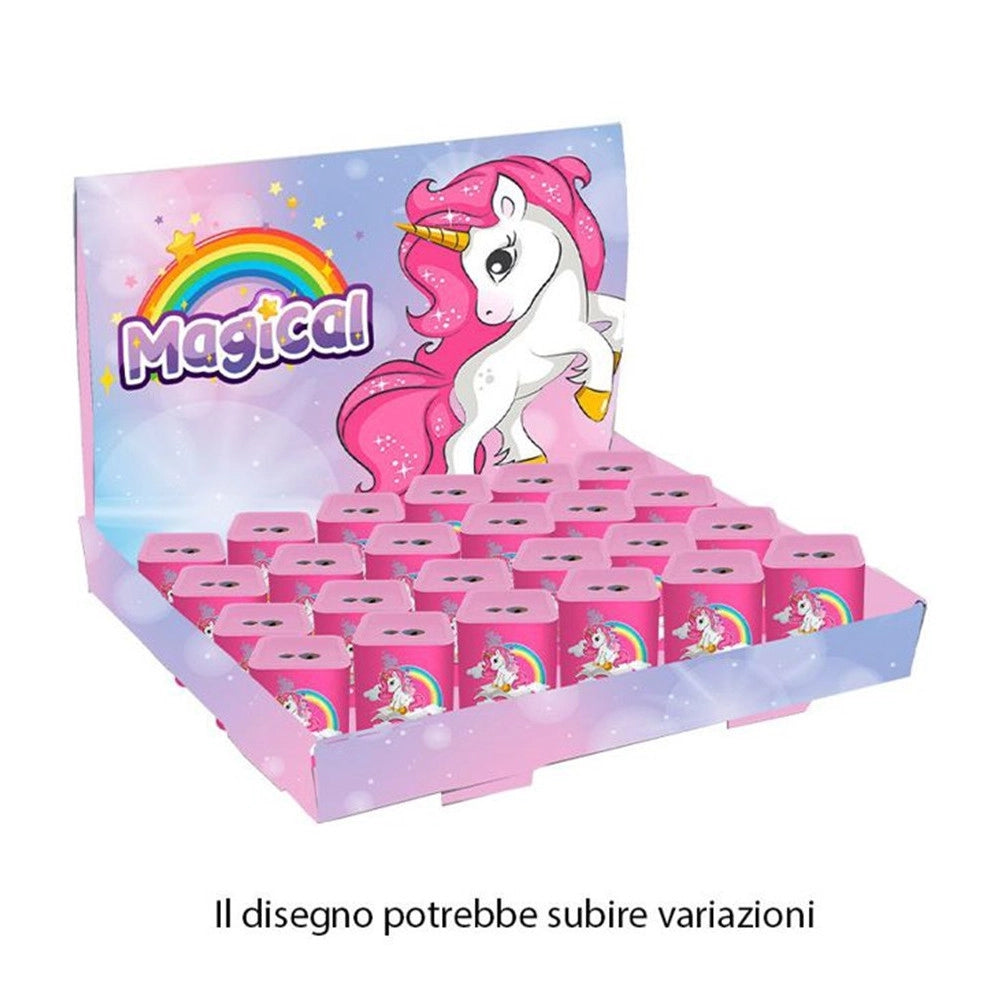 Trade Shop - Set 24pz Temperamatite In Latta Quadrato Doppio Foro Unicorno Scuola Regali Bambine 738042 -
