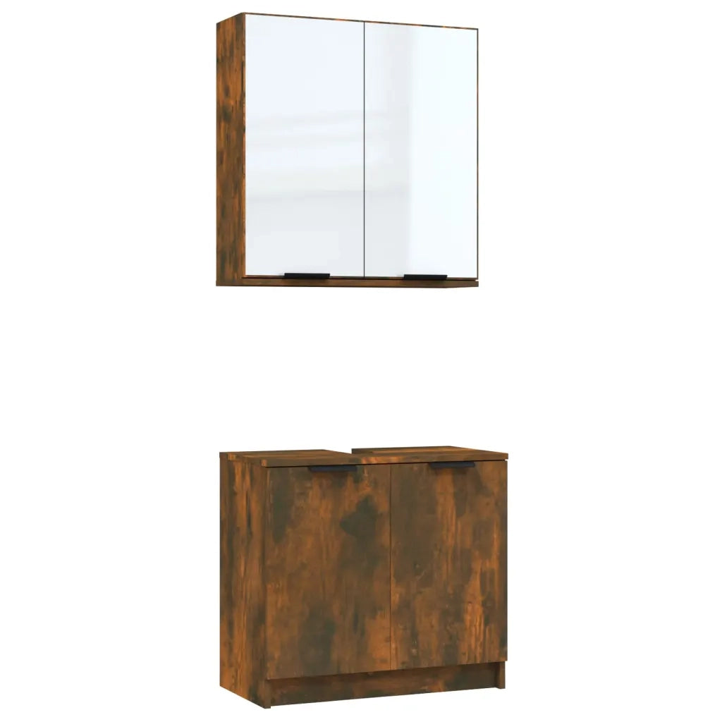Set Mobili da Bagno 2 pz Rovere Fumo in Legno Multistrato 3115865