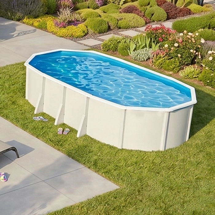 Piscina Fuori Terra Steelwhite Omega 915 Liner 0,6 Mm - 9,15 X 4,57 X H.1,32 M - Kit Pro