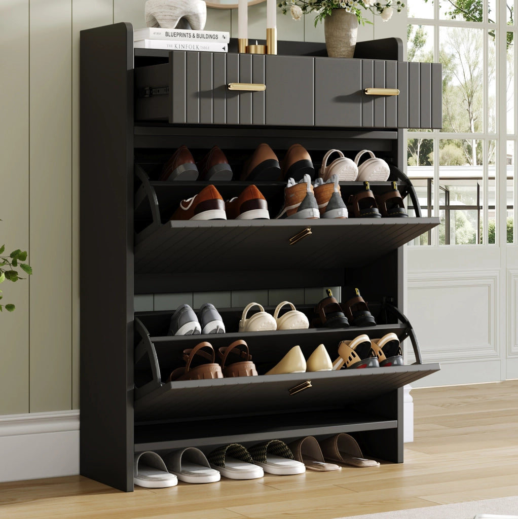 Mobile porta scarpe con ante a ribalta e cassetto, nero