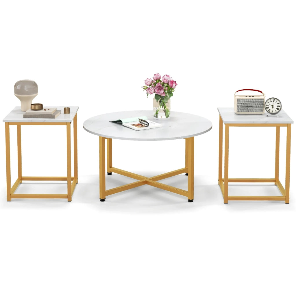 Set di 3 tavolini rotondi (80 x 42 cm) e 2 tavolini quadrati (40 x 40 x 50 cm) design moderno e versatile in metallo bianco 20_0011961