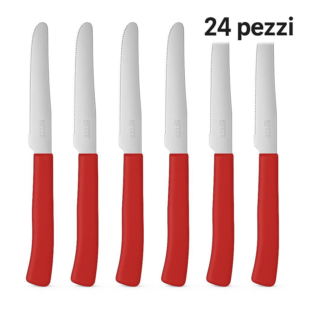 Coltelli da Tavola 24pz Manico in Polipropilene Doppia Affilatura 22cm Rosso