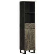Mobiletto da bagno con anta contenitore nero 38 x 33 x 160 cm stile moderno legno massello nero 02_0057734