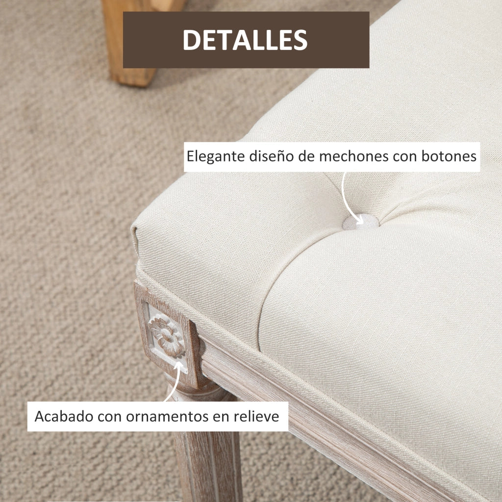 Panca imbottita tessuto beige ¨C Xylo ¨C 80x40x43 cm con gambe in legno
