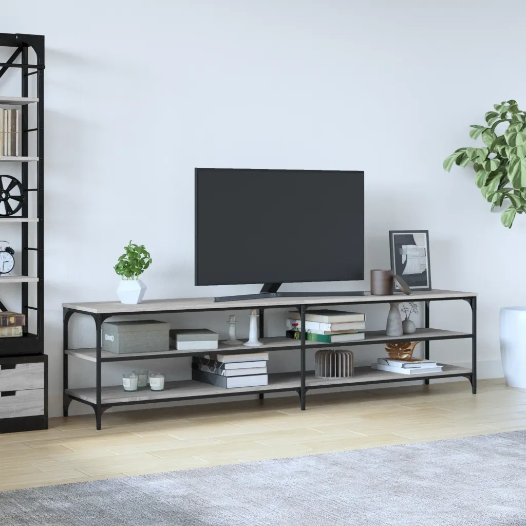 Mobile TV | Armadietto TV | Mobile Porta TV Grigio Sonoma 200x30x50cm Legno Multistrato e Metallo