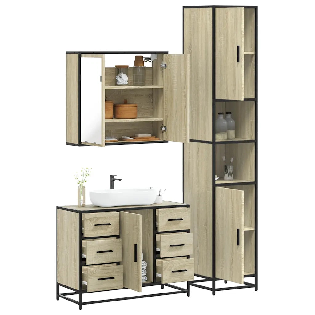 Set Mobili da Bagno 3 pz Rovere Sonoma in Legno Multistrato 3301081