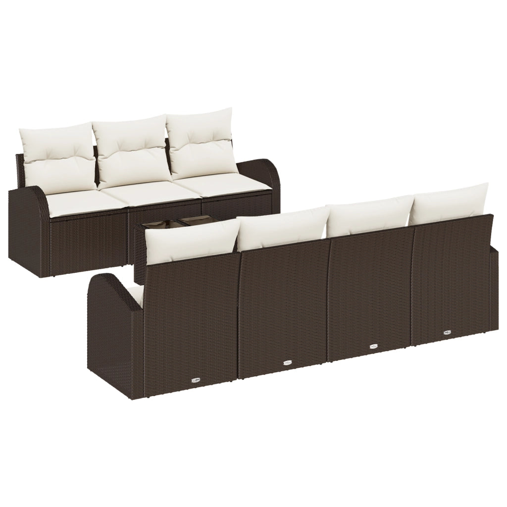 Set di divani da giardino 8 pezzi con cuscini Marrone Rattan