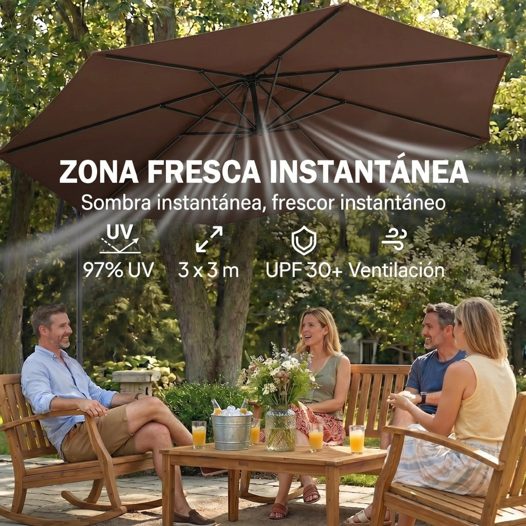 Parasole da Giardino ?295 cm Inclinabile ¨C zephmum ¨C Marrone, Acciaio