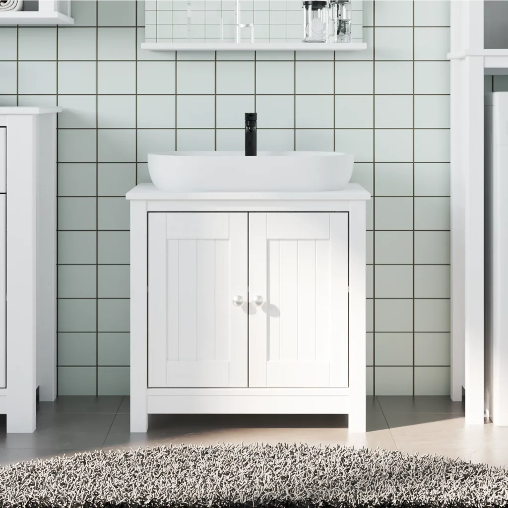 Mobile Lavabo | Armadio Lavabo da Bagno BERG Bianco 60x34x59 cm Massello Pino