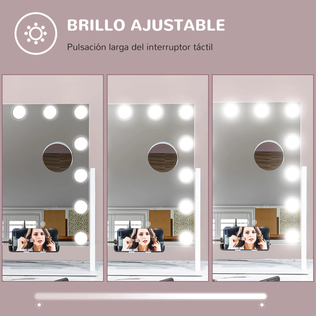 Specchio Trucco con Luci LED ¨C Minimal ¨C 30x40 cm Bianco 12 Lampadine 3 Modalit¨¤