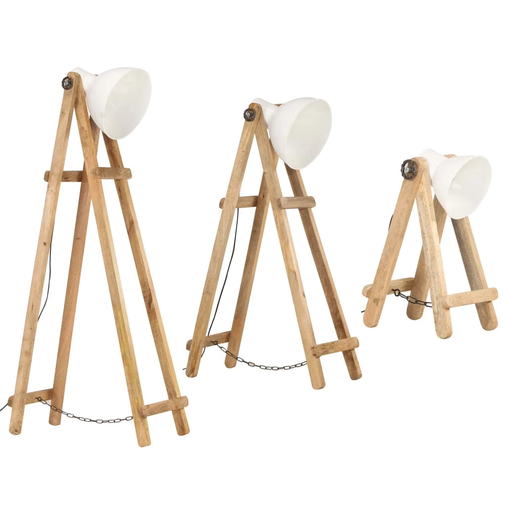 Lampade da Pavimento 3 pz Bianche E27 in Massello di Mango 320594