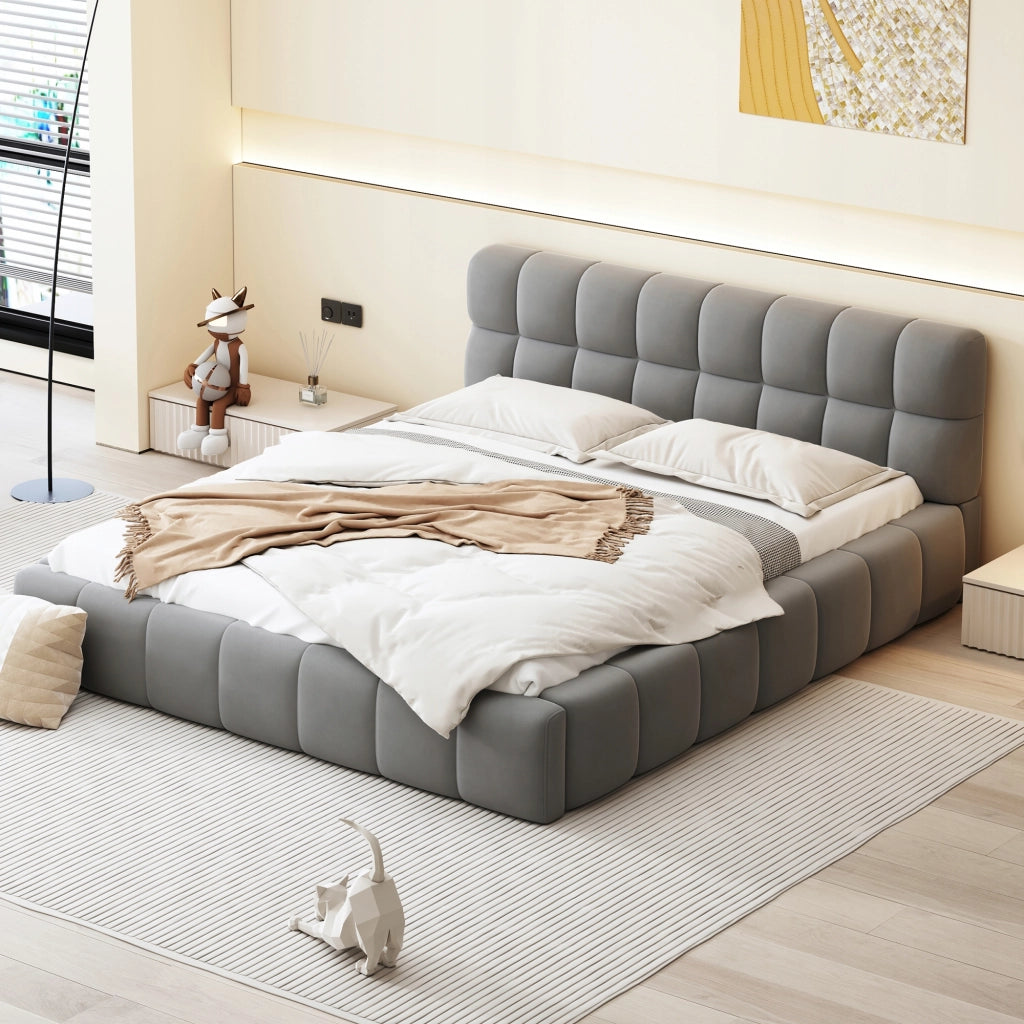 Letto imbottito 140x190 - Xylo - Grigio con schienale