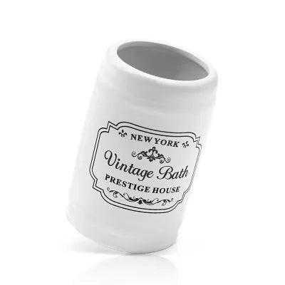 Set accessori bagno dispenser sapone e portaspazzolini in ceramica bianca vintage