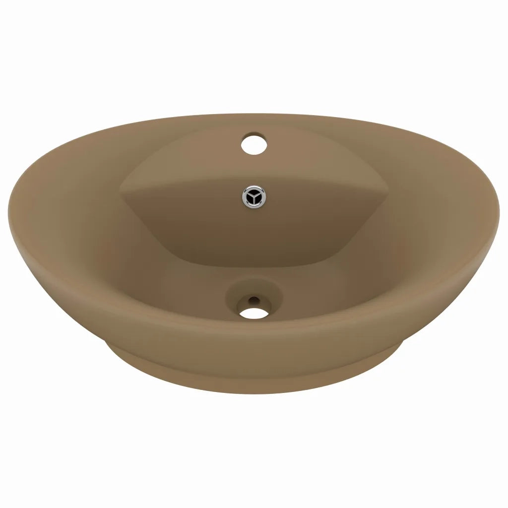 Lavandino con Troppopieno Ovale Crema Opaco 58,5x39cm Ceramica cod mxl 44238