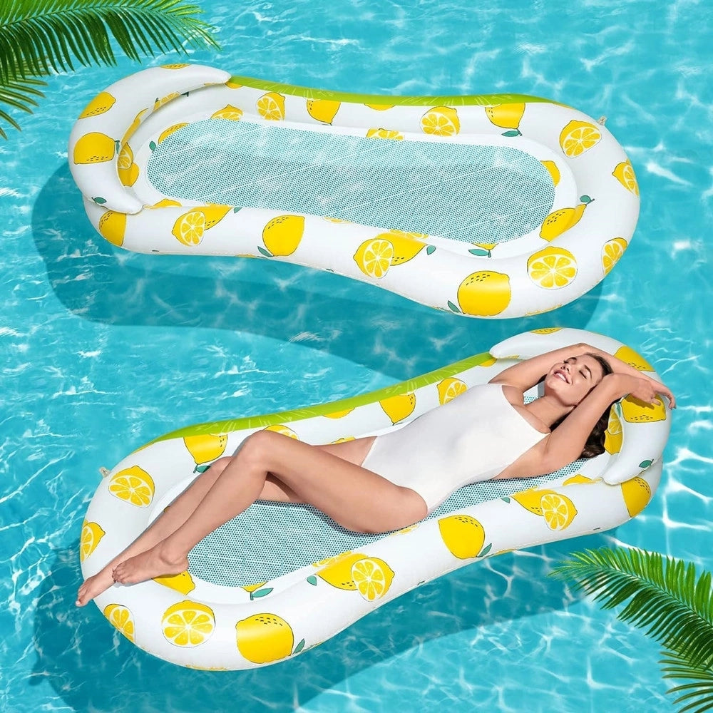 Trade Shop - Lettino In Rete Amaca Con Schienale Gonfiabile Piscina Motivo Limoni 178x80cm 628533 -