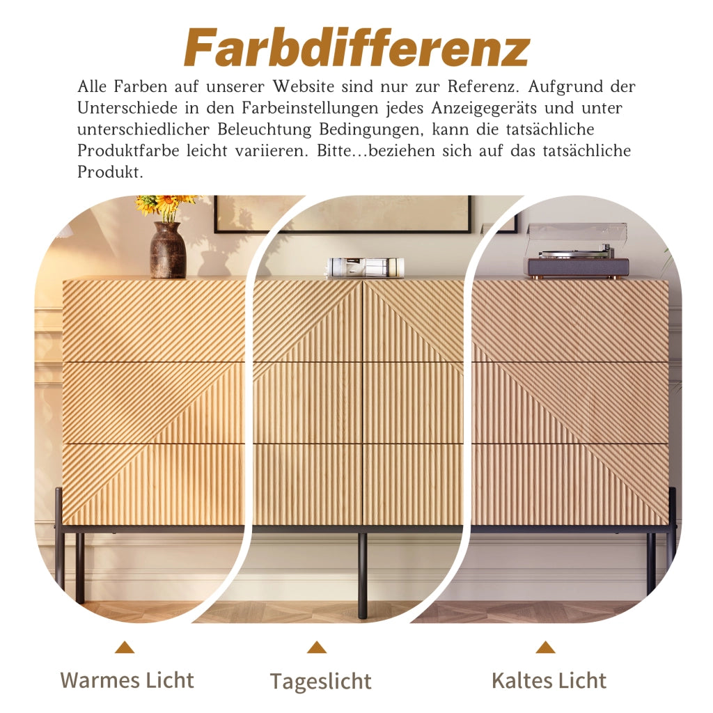 MADIA 115,5x38x75 cm MDF Naturale 6 Cassetti con Gambe in Ferro