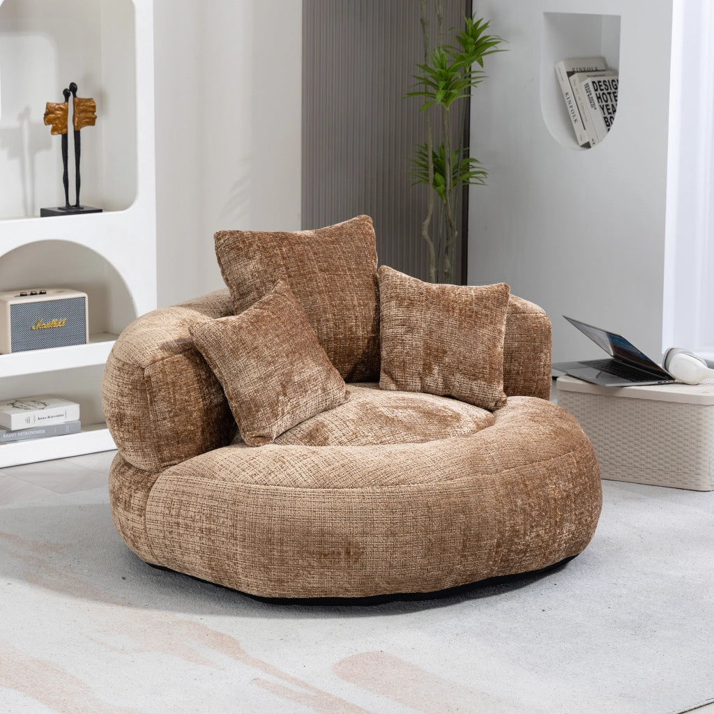 Poltrona Pouf Relax 1 Posto a Schienale Alto con Braccioli e 3 Cuscini Comfort Avvolgente in Ciniglia Caffè