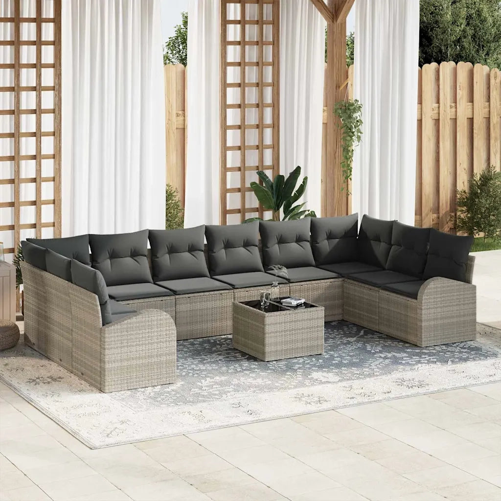 Set di divani con cuscino 11 pcs Grigio chiaro Polyrattan 3346232