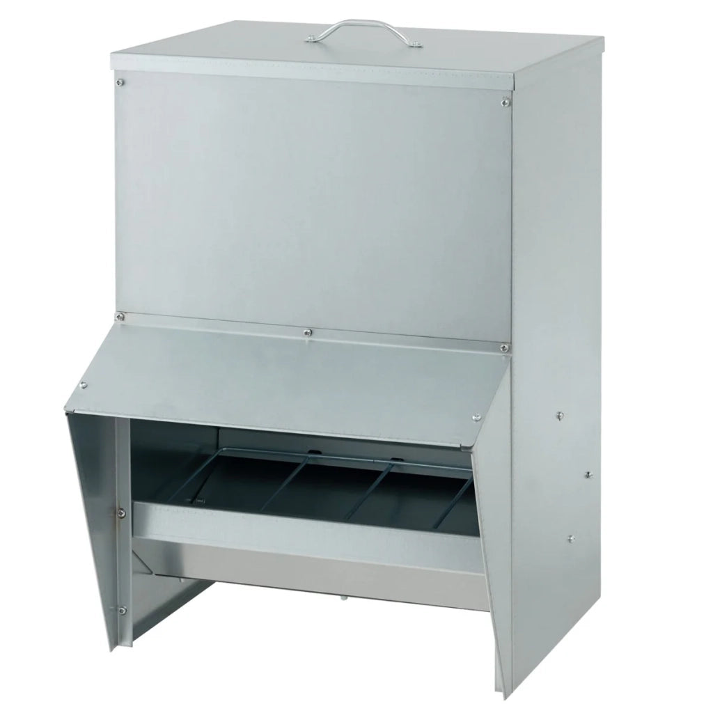 Mangiatoia per polli da parete 35 x 35 x 54,5 cm grande capacità antispreco stile moderno metallo argentato 20_0012657
