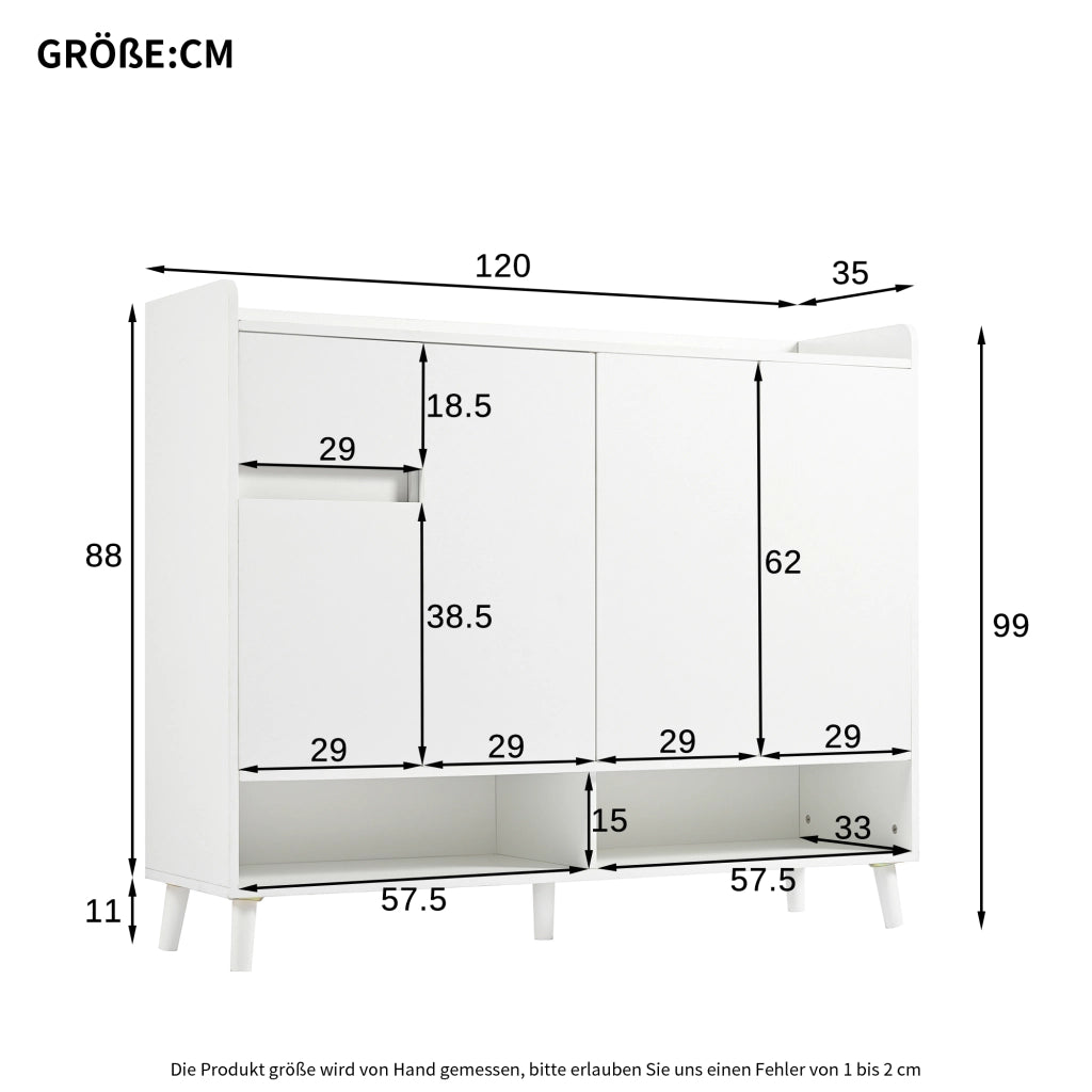Credenza e madia con 4 ante, 1 cassetto e ripiano regolabile, per soggiorno e cucina, bianco, 120 × 35 × 99 cm
