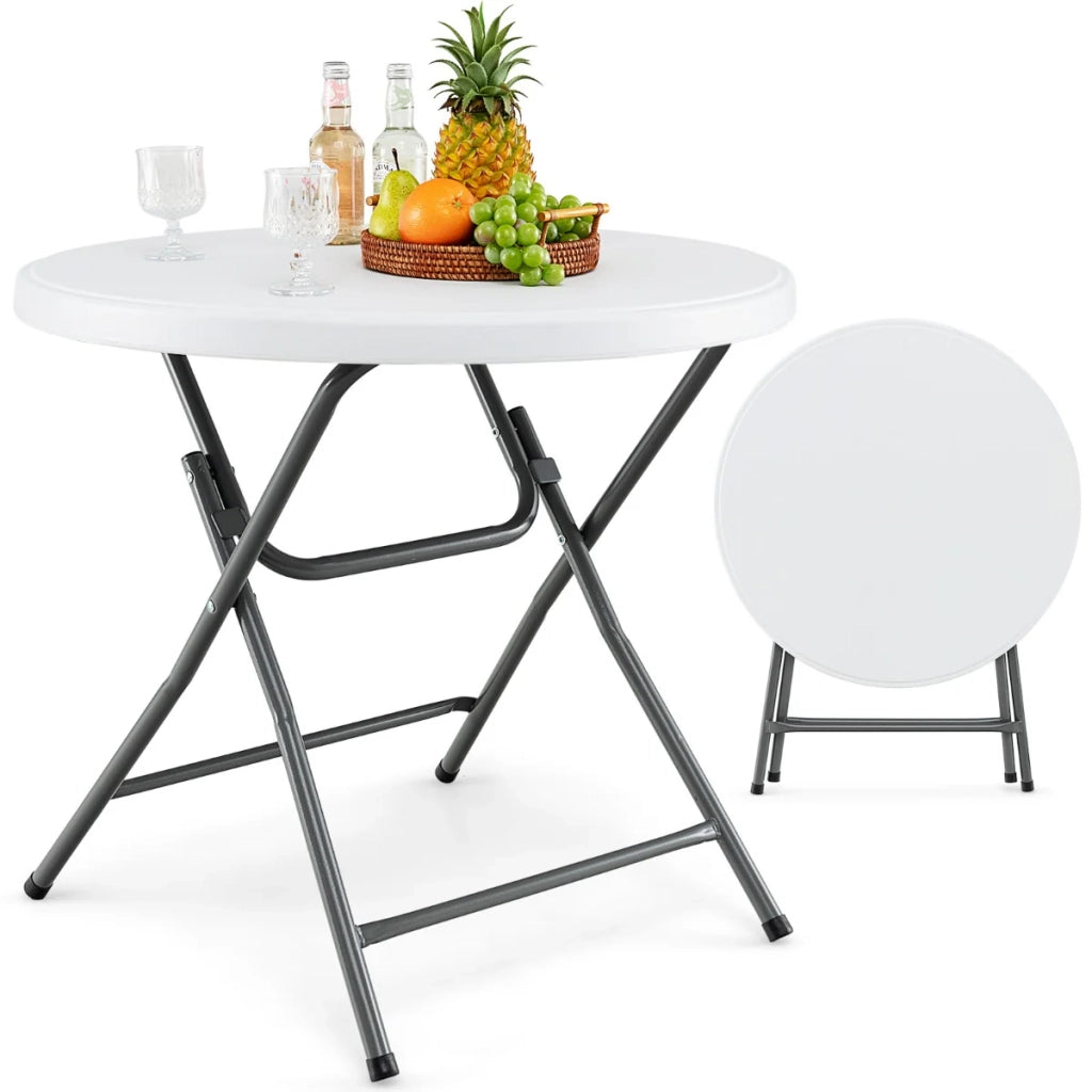 Tavolo da campeggio rotondo pieghevole 81 x 73,5 cm ideale per uso esterno e interno design moderno in HDPE bianco 20_0014107