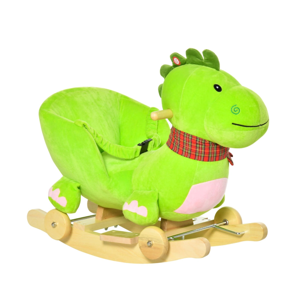 EasyComfort Cavallo a Dondolo con Ruote, Cavalluccio a Dondolo a Forma di Drago per Bambini 18-36 Mesi, in Legno e Peluche Verde