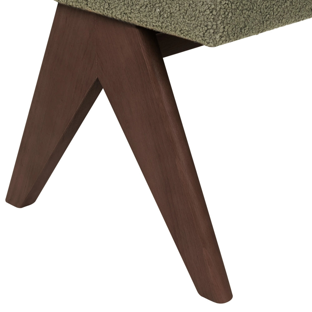 Panca Boucle Verde e marrone scuro con gambe in legno imbottite Panca per corridoio e panca da letto