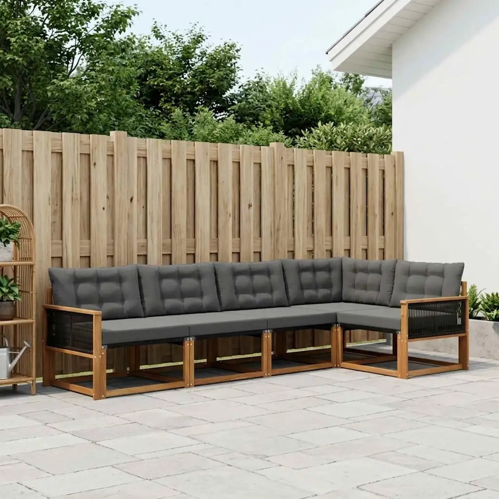 Set di divani da esterno con cuscino 7 pcs Naturale e Nero