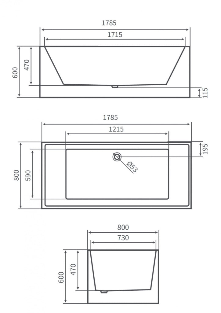 Vasca da bagno freestanding moderna bianco 179x80x60 cm Mues Melita