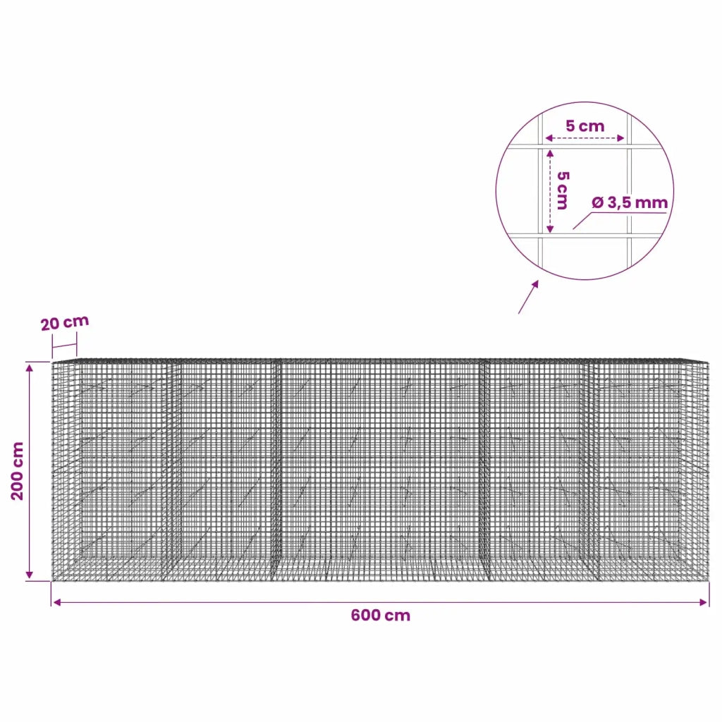 Gabion con Filo da 3,5 mm e Maglia da 5x5 cm 600x20x200 cm 3462198