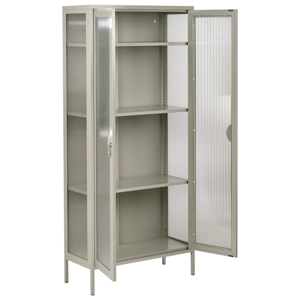 Vetrina beige chiaro in acciaio metallo con Ripiani Piedini Design industriale Soggiorno Mobili per ufficio domestico