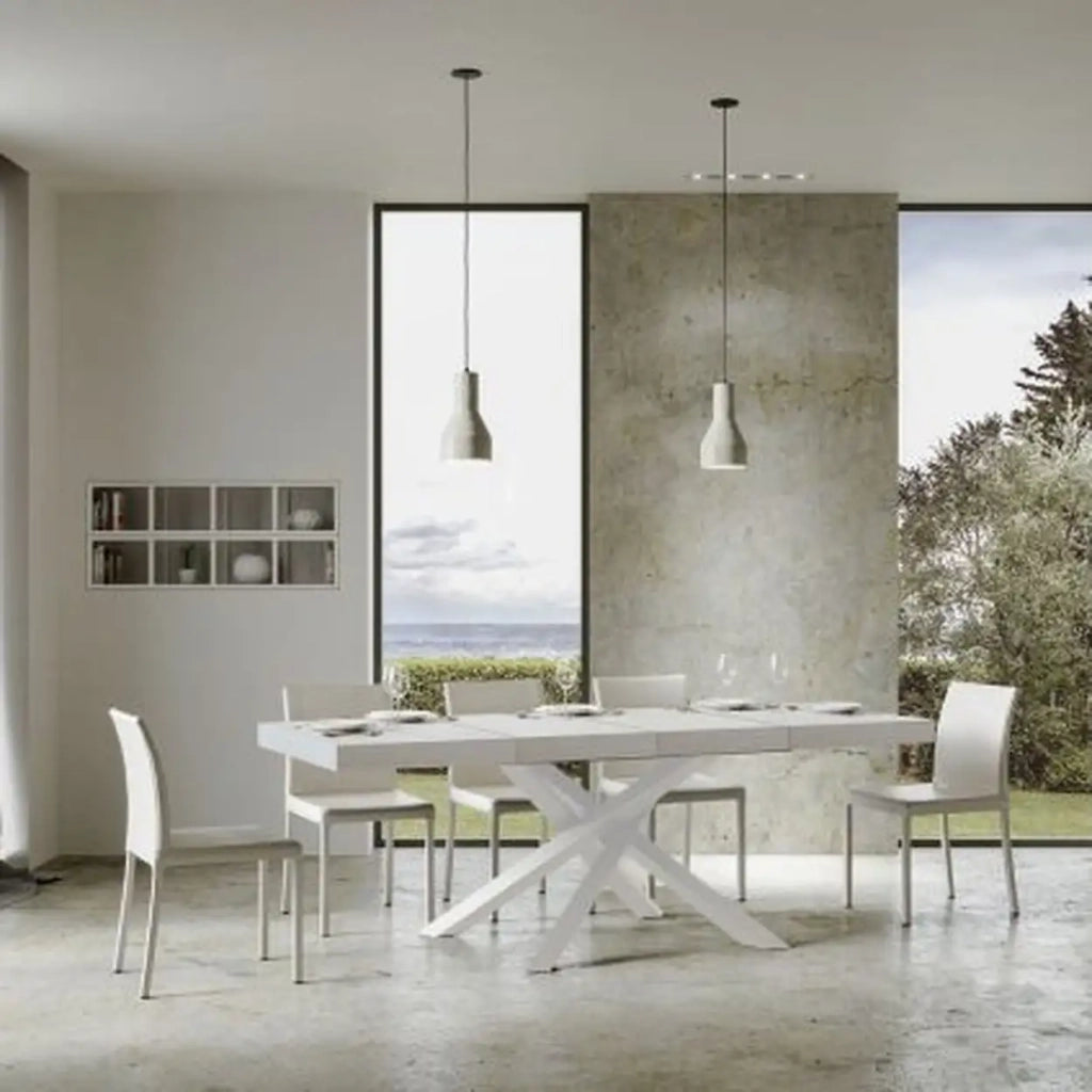 Tavolo allungabile 130/390x90 cm Volantis Premium colore bianco frassino gambe bianche