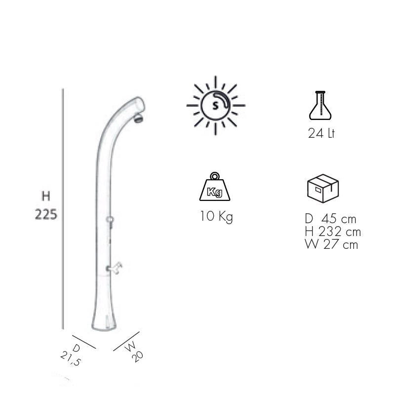 Doccia Solare In Alluminio Jolly Plus 24 Litri Top Line Con Miscelatore E Lavapiedi Colore Argento Cv-B520-Tl/1300