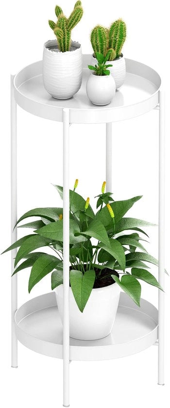 Supporto per piante Indoor Outdoor in metallo 2 livelli Alto per casa, giardino, terrazza, balcone, ufficio, soggiorno, bagno, angolo (Bianco)