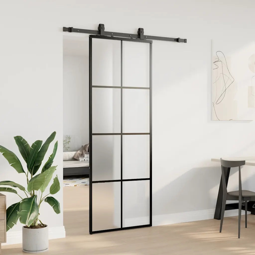 Porta Scorrevole con Ferramenta Nera 76x205 cm in Vetro ESG