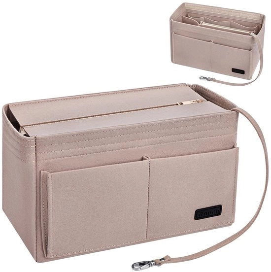 Organizzatore per borsa a mano con tas in tas, contenitore interno, borse interne, organizzatore per borsa a mano con tas rimovibile e chiusura a rilascio rapido e cinturino per chiave (beige 1, L)