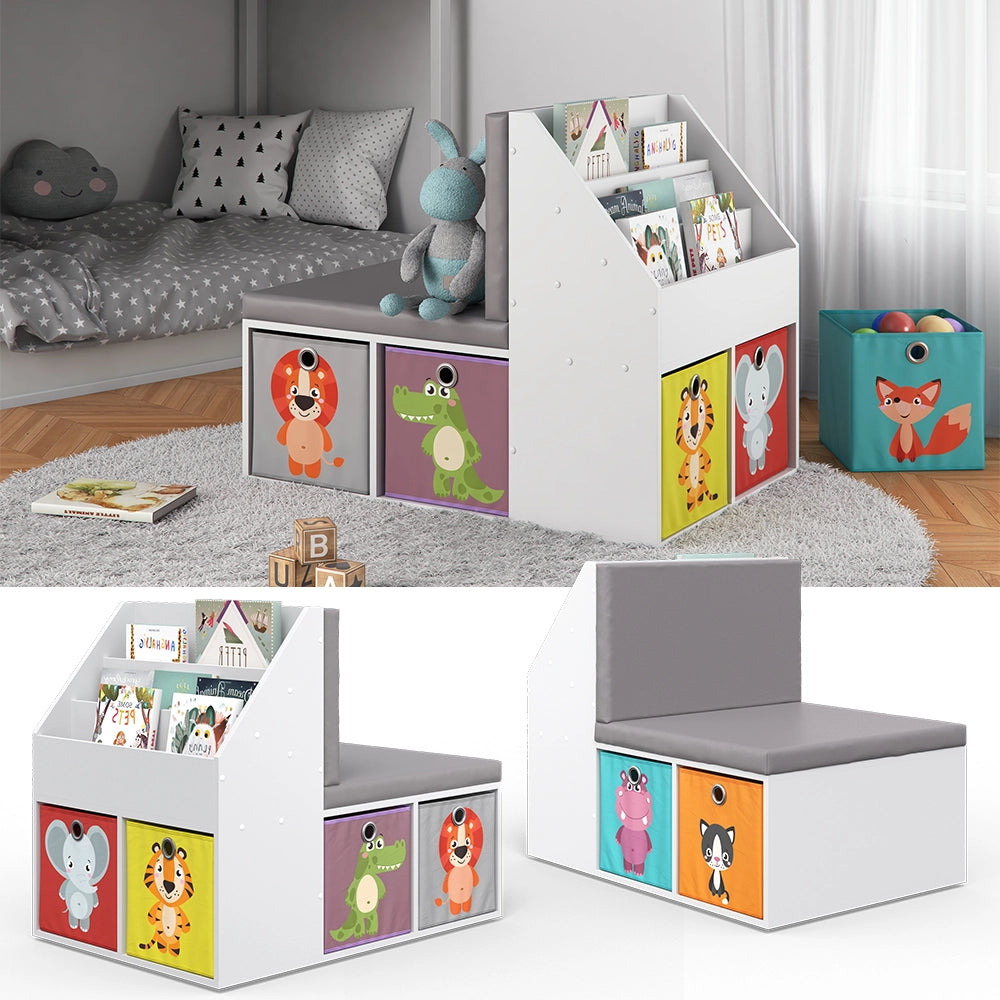 Vicco Libreria bambini Bianco 97.1 x 78.4 cm con 6 scatole pieghevoli colorate
