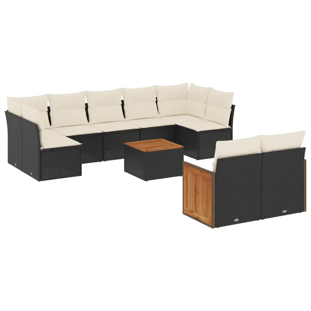 Set Divani da Giardino 10pz con Cuscini in Polyrattan Nero 3227974