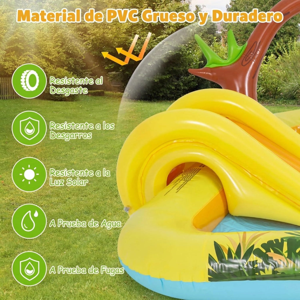 Piscina Gonfiabile per Bambini, Piscinetta per Bambini a Tema Giungla con Scivolo, Palline e Giocattoli a Forma di Animali, Parco Giochi da Esterno per Giardino e Cortile, per 2-6 Anni