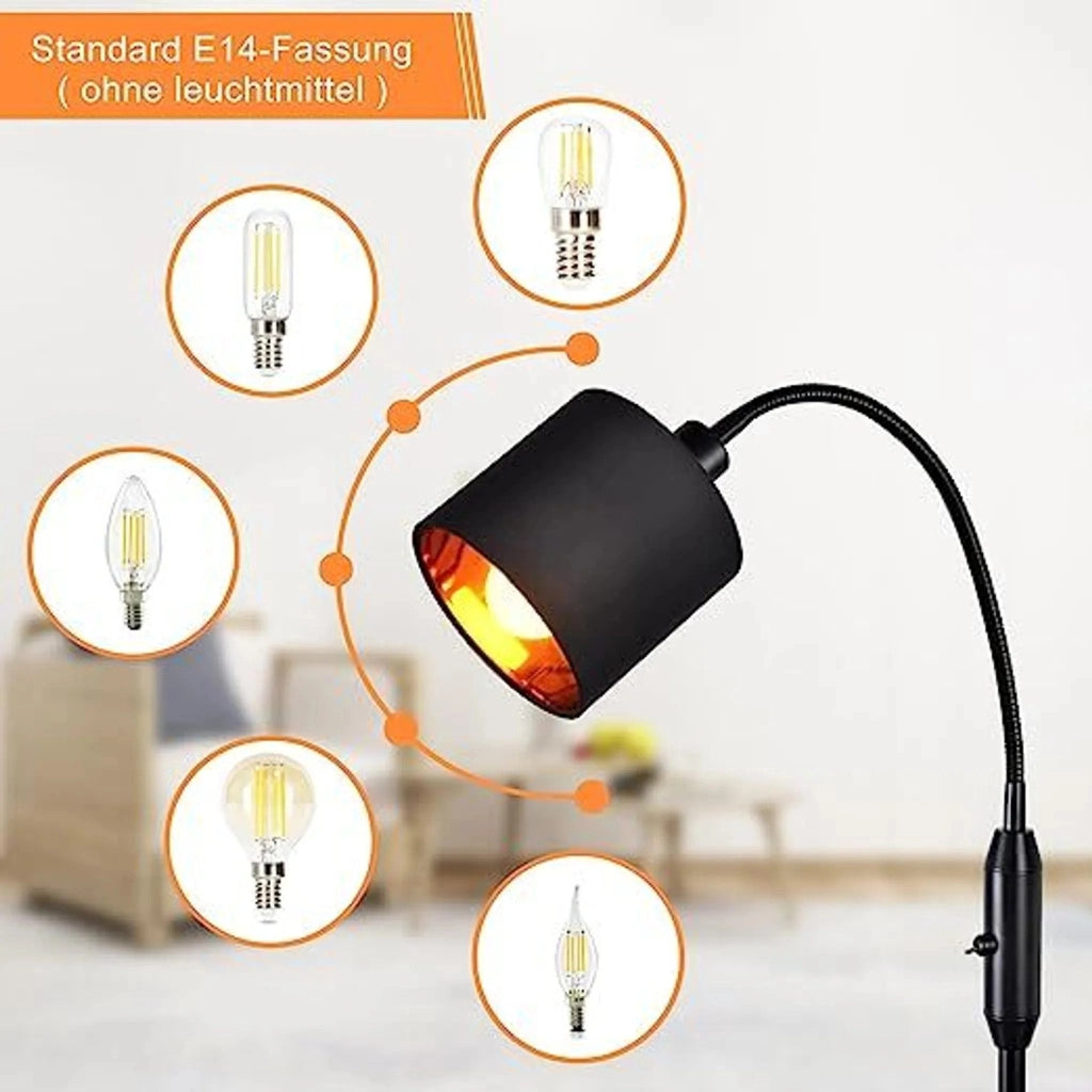 ZMH Lampada da terra nera tessuto arco orientabile 360° E14 interruttore bilanciere vintage senza lampadina
